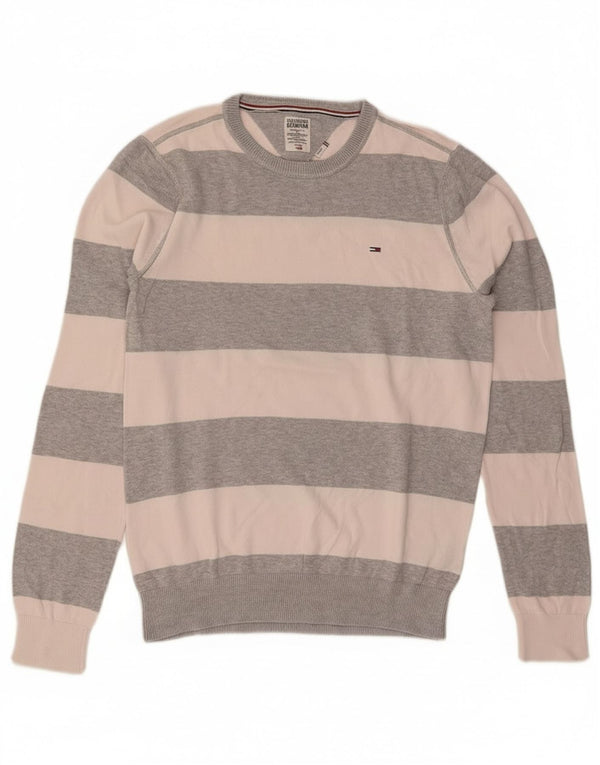 Maglione maglione girocollo da uomo Tommy Hilfiger in cotone a righe grigio medio