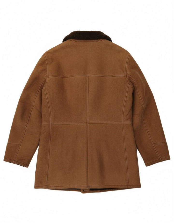 Giacca in shearling doppio petto da uomo vintage UK 36 piccola marrone