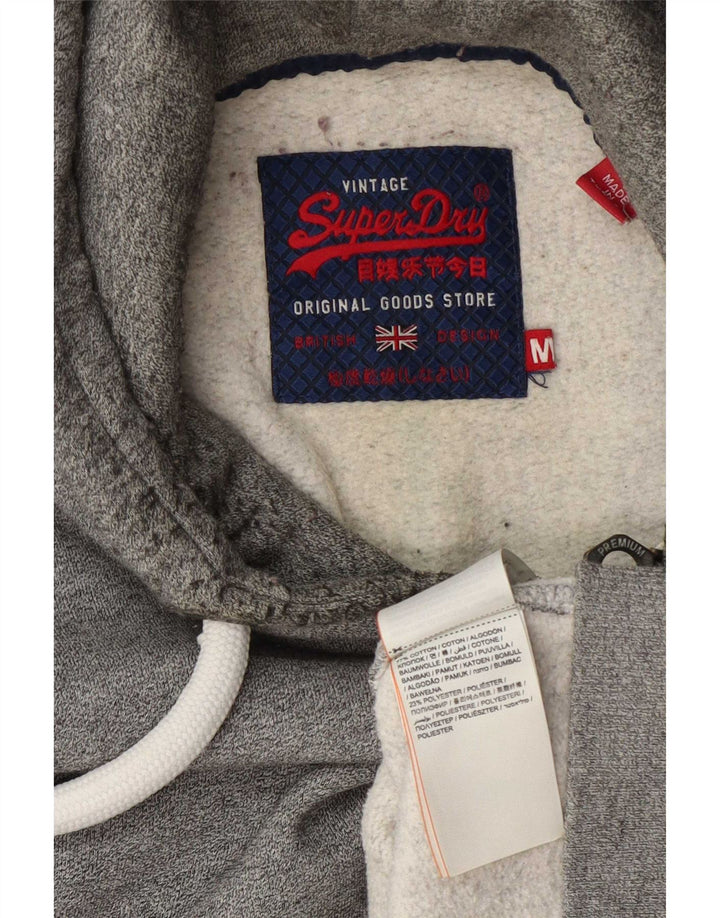 Maglione con cappuccio e zip grafica da uomo Superdry in cotone grigio medio