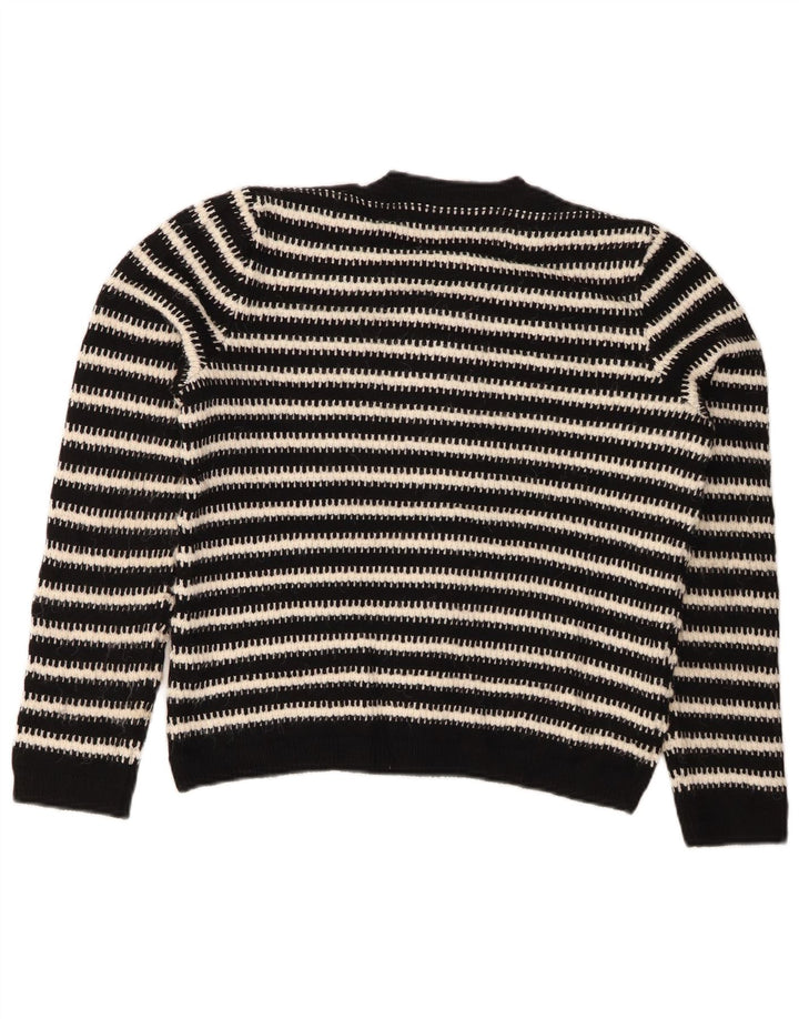 MARKS & SPENCER Maglione cardigan da donna UK 10 Piccolo acrilico a strisce nere