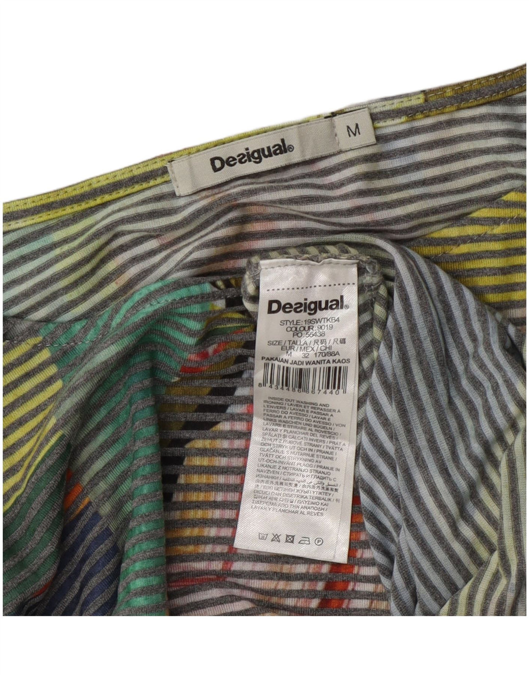Desigual Donna Crop Blouse Top UK 14 Medio Gessato Multicolore