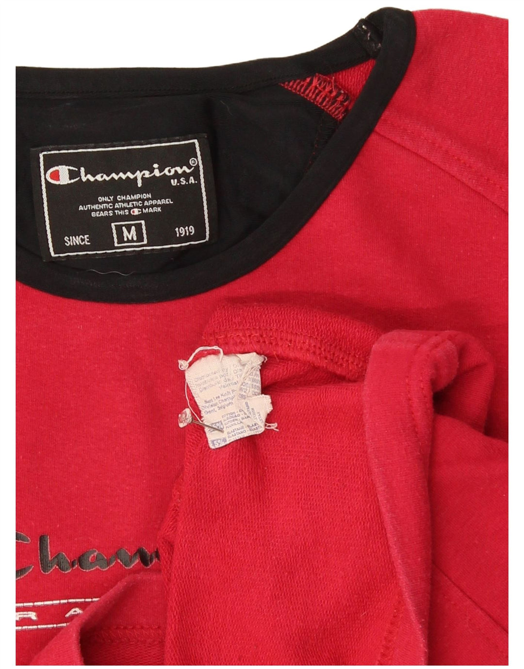 Top grafico da donna Champion manica lunga UK 12 cotone rosso medio