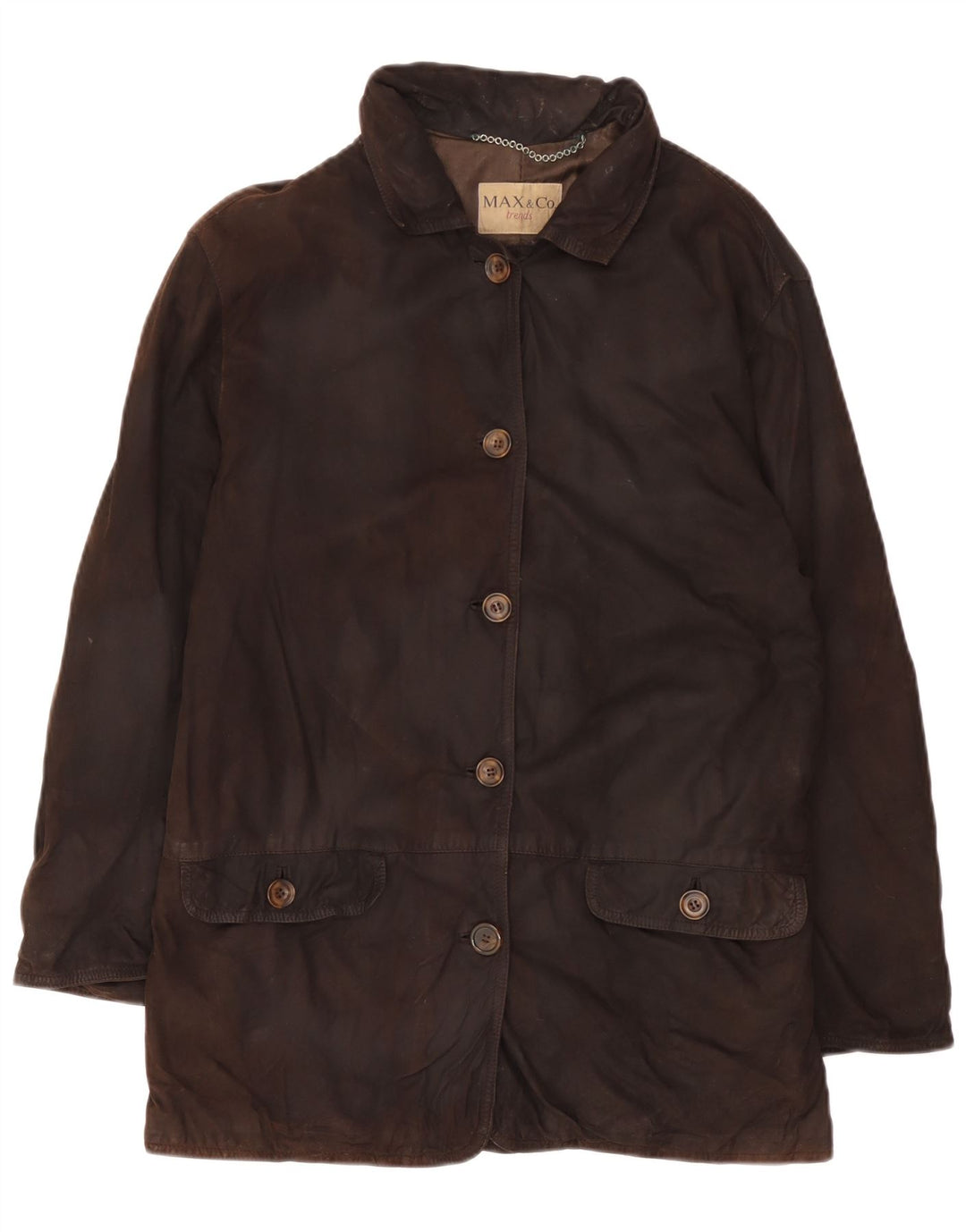 Max & Co. Giacca in pelle scamosciata oversize da donna UK 10 piccola in pelle marrone