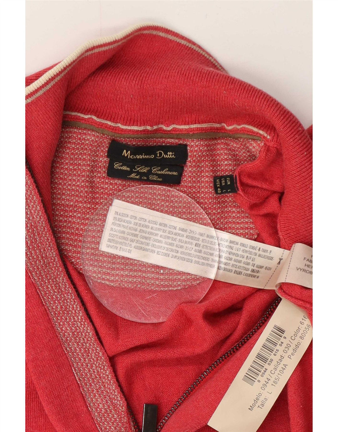 Massimo Dutti Uomo Maglione con zip e collo grande in cotone rosso