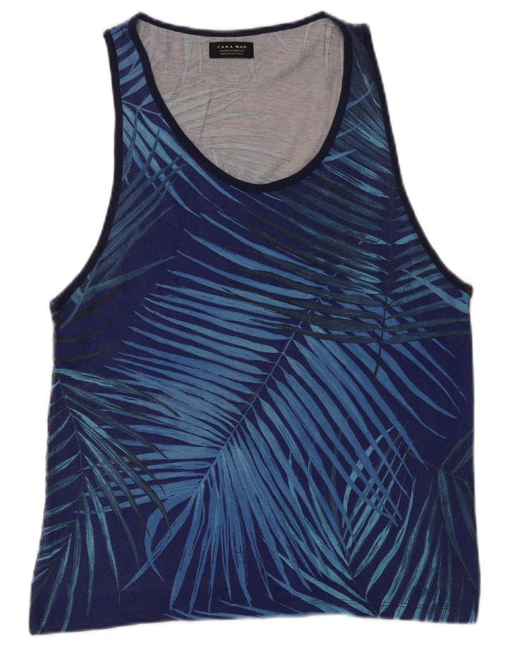 Canotta grafica da uomo Zara in cotone floreale blu medio