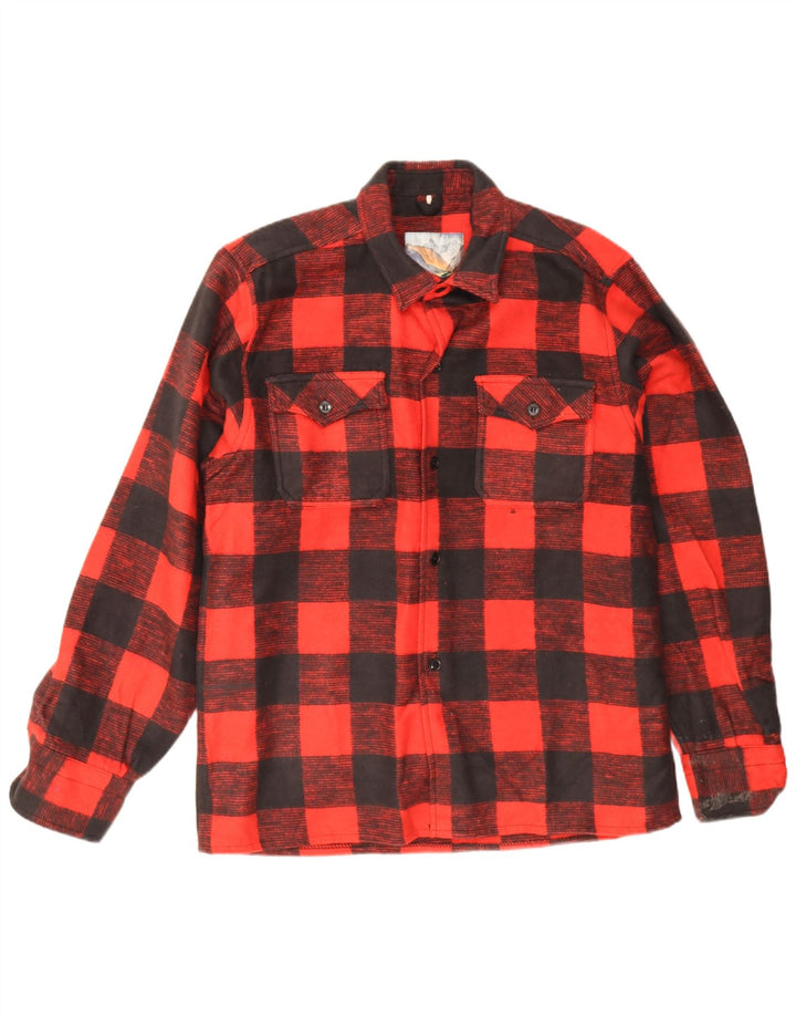 Camicia da uomo vintage in flanella, grande cotone a quadri rossi