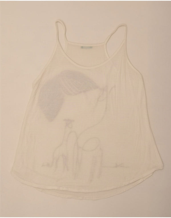 Top con camicetta grafica da donna Benetton UK 14 viscosa bianca media