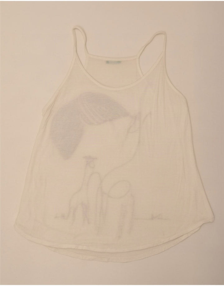 Top con camicetta grafica da donna Benetton UK 14 viscosa bianca media
