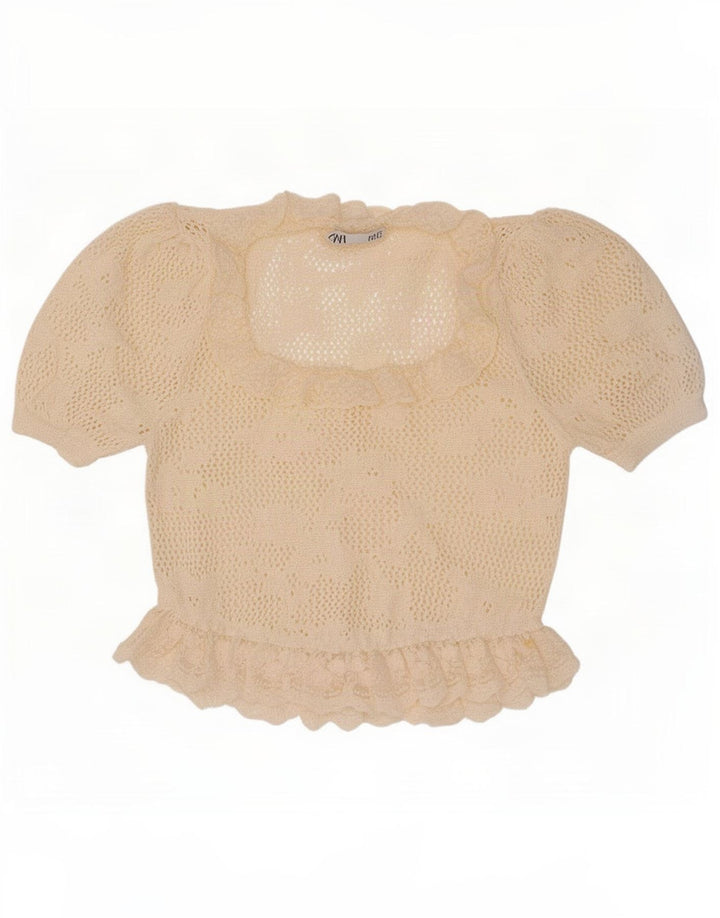 Camicetta oversize in maglia da donna Zara UK 10 piccola bianco sporco