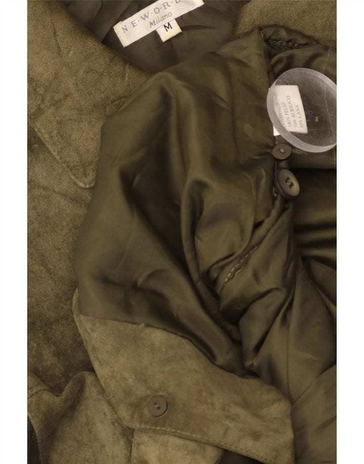 Giacca vintage da donna in pelle scamosciata lavorata a maglia UK 14 in pelle verde medio