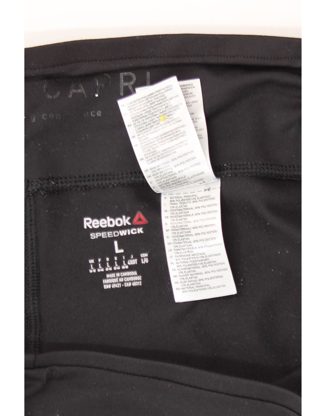 Leggings Capri Reebok da donna UK 16/18 Large Nero Poliestere