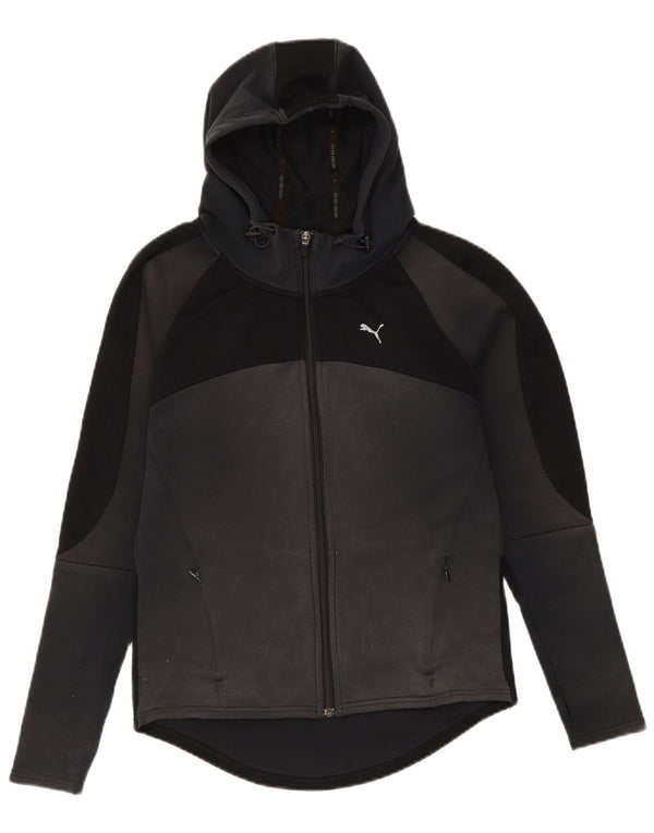 Felpa con cappuccio e zip da donna Puma UK 10 Small Black Colourblock Cotton