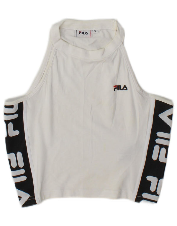 Fila Donna Graphic Crop Halter Top UK 10 Small Bianco Colorblock Cotone