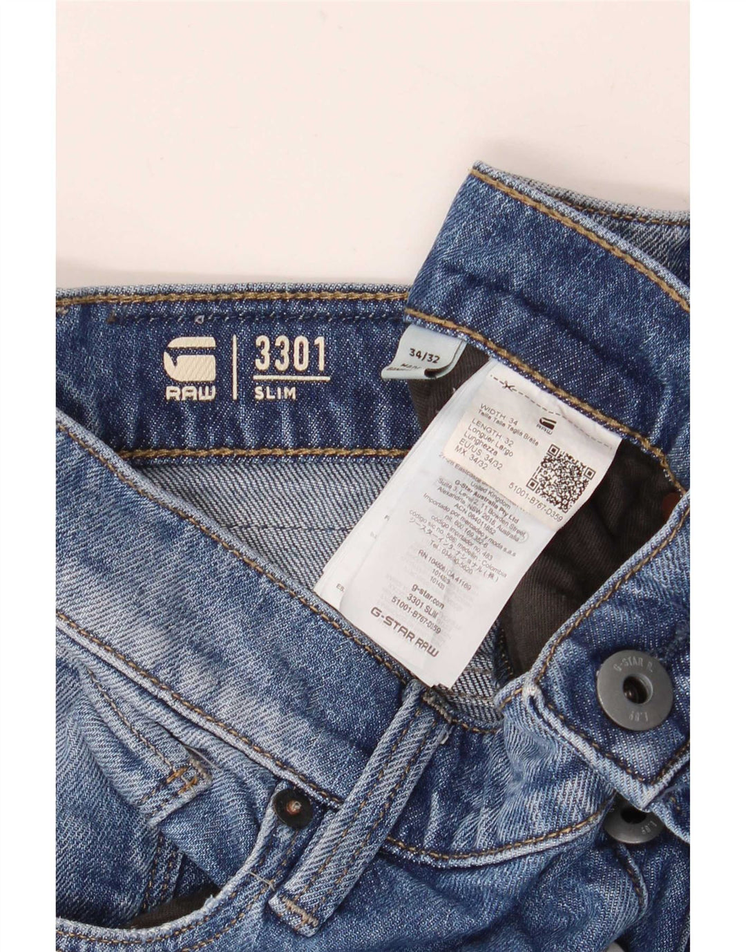 Jeans slim da uomo G-Star 3301 W34 L32 cotone blu