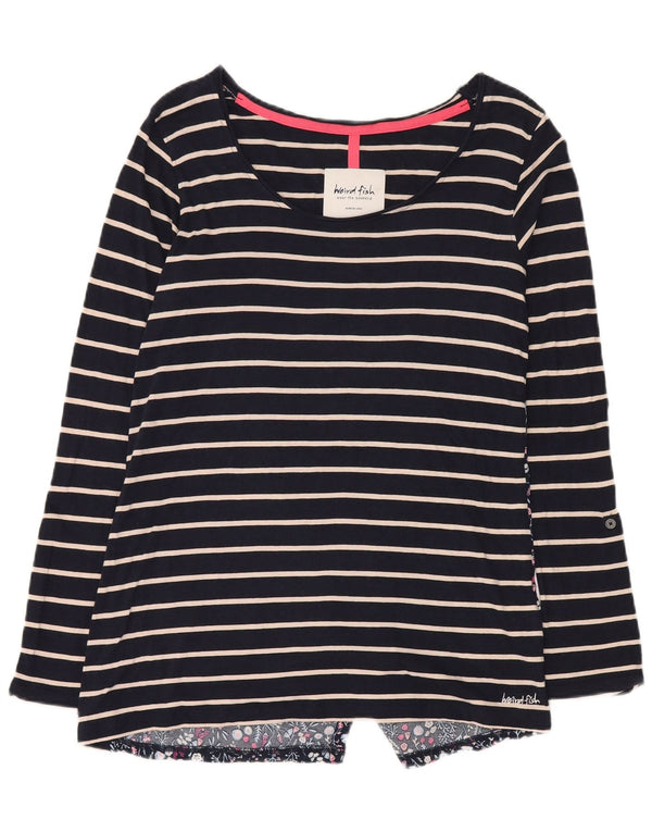 Weird Fish Top da donna a maniche lunghe UK 12 Cotone a righe blu navy medio