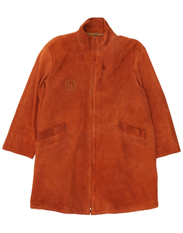 Soprabito vintage da donna oversize in pelle scamosciata IT 42 in pelle marrone medio