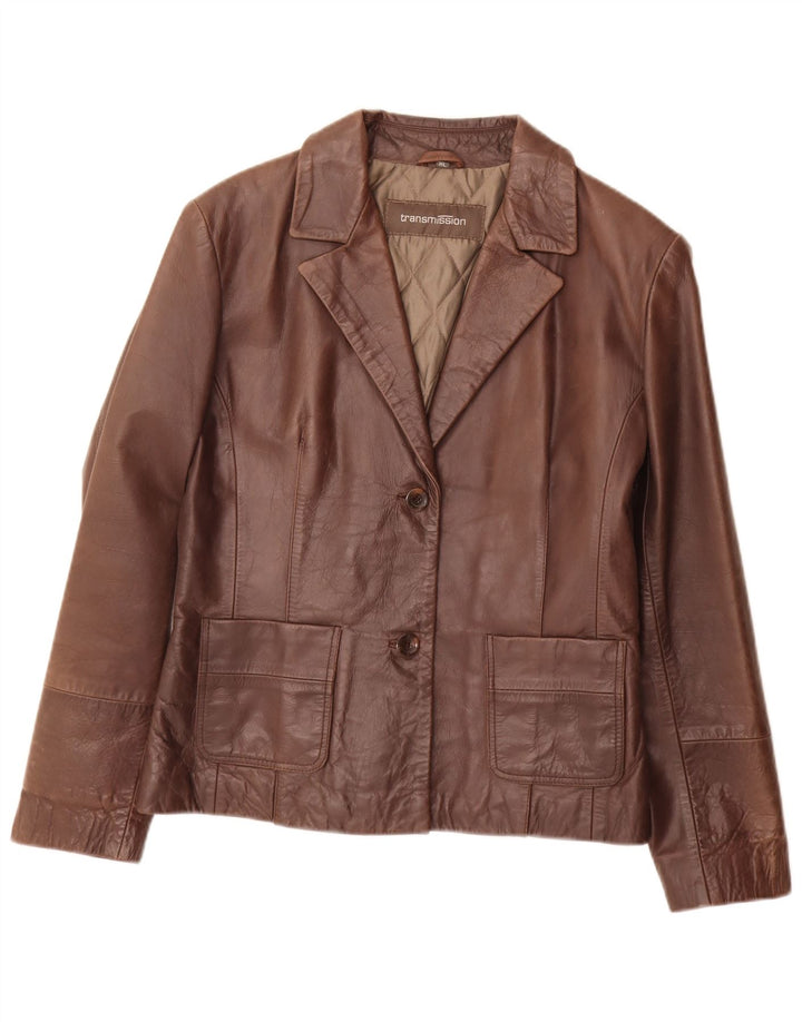 Giacca blazer in pelle da donna a 2 bottoni Transmission UK 18 XL Marrone