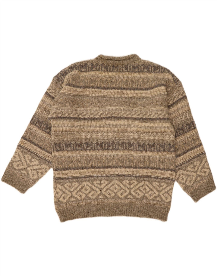 Maglione vintage da uomo con collo dolcevita, grande lana Fair Isle grigia