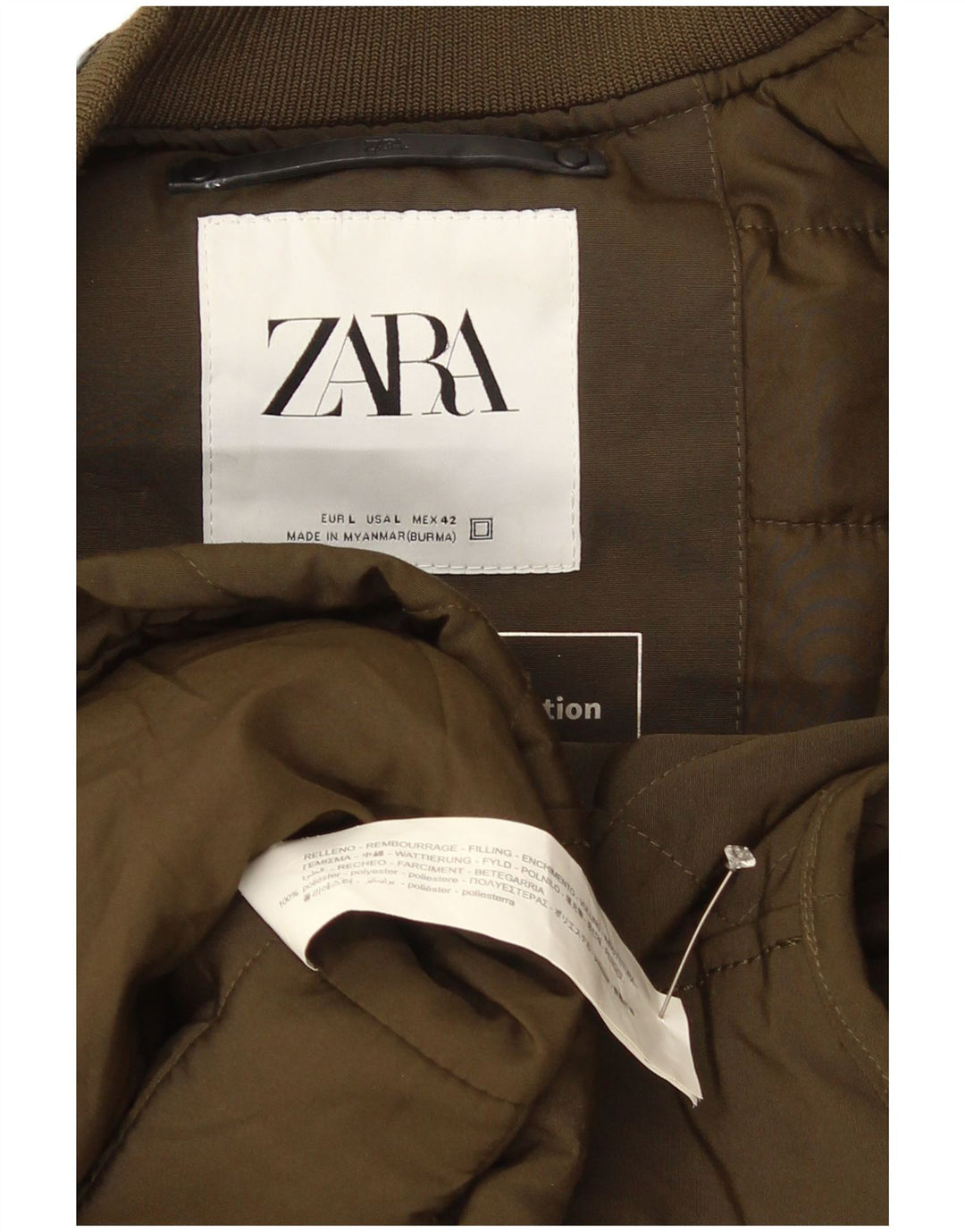 Gilet trapuntato da uomo Zara UK 40 grande poliestere kaki