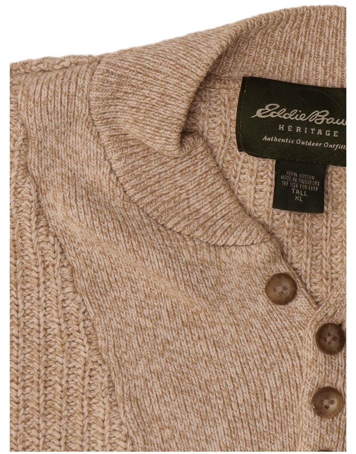 Eddie Bauer Maglione da uomo con collo alto e bottoni XL in cotone beige