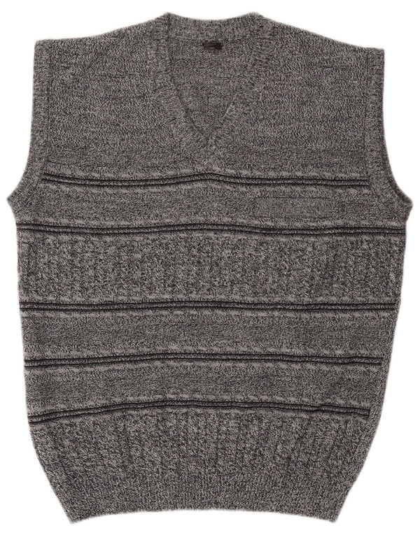 Vintage Mens Vest Tank Top Medium Grey Striped