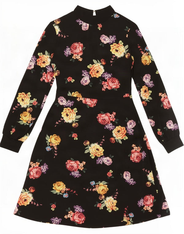 Abito a trapezio a maniche lunghe da donna Oasis UK 14 Poliestere floreale nero medio