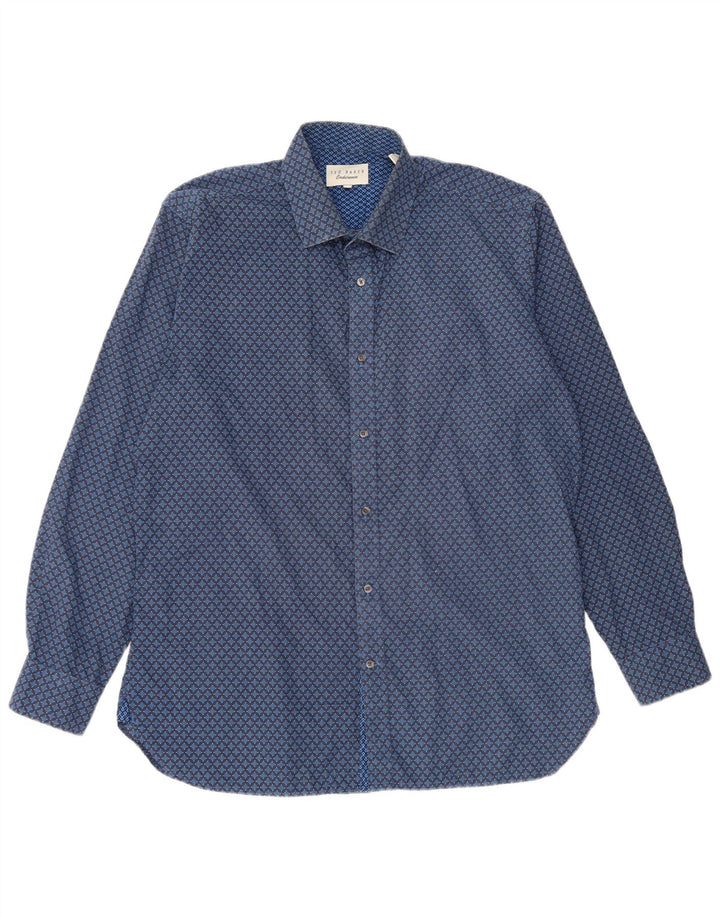 Camicia da uomo Ted Baker taglia 16 1/2 grande cotone geometrico blu