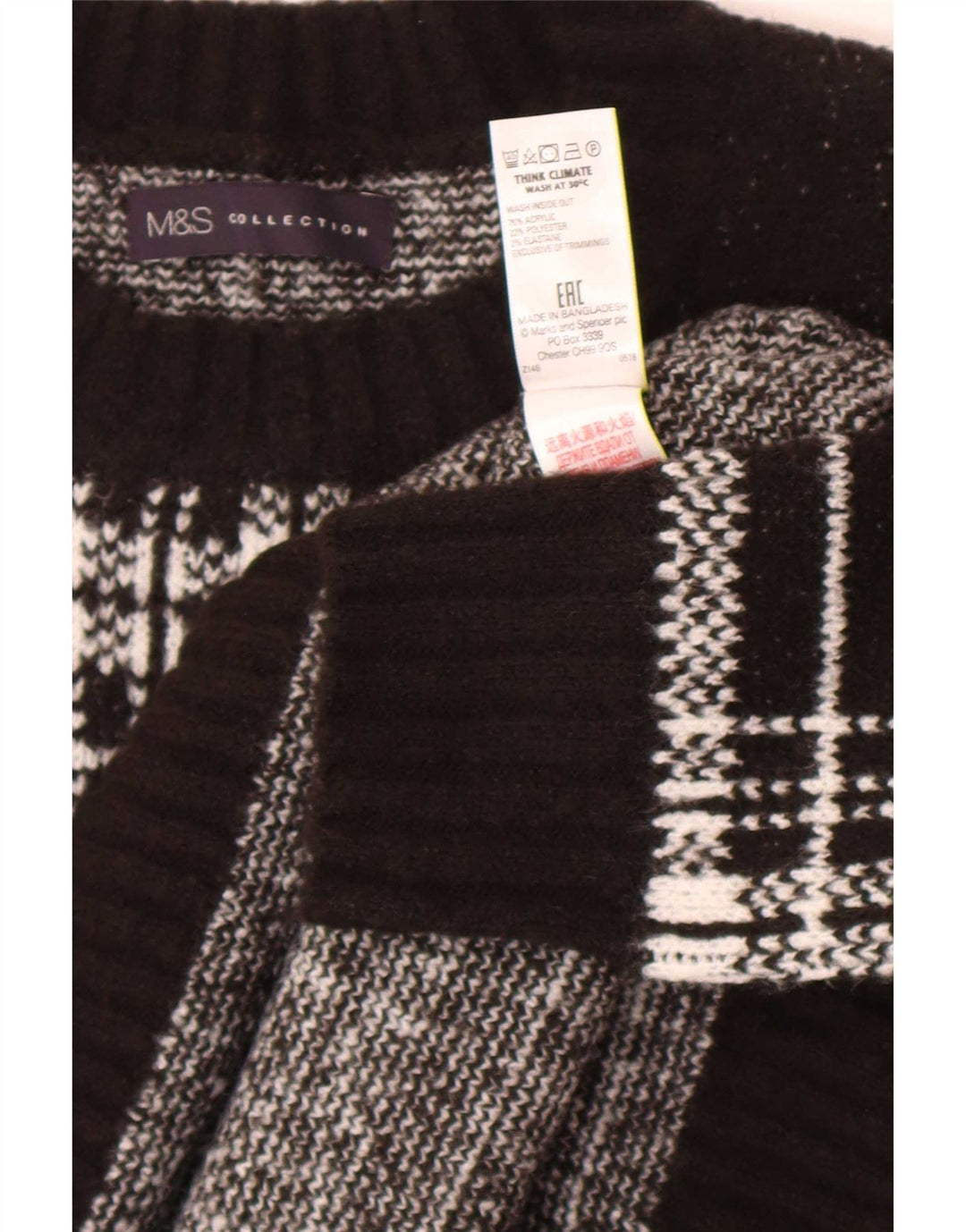 Maglione maglione con scollo a barca da donna Marks & Spencer UK 14 medio nero a quadri