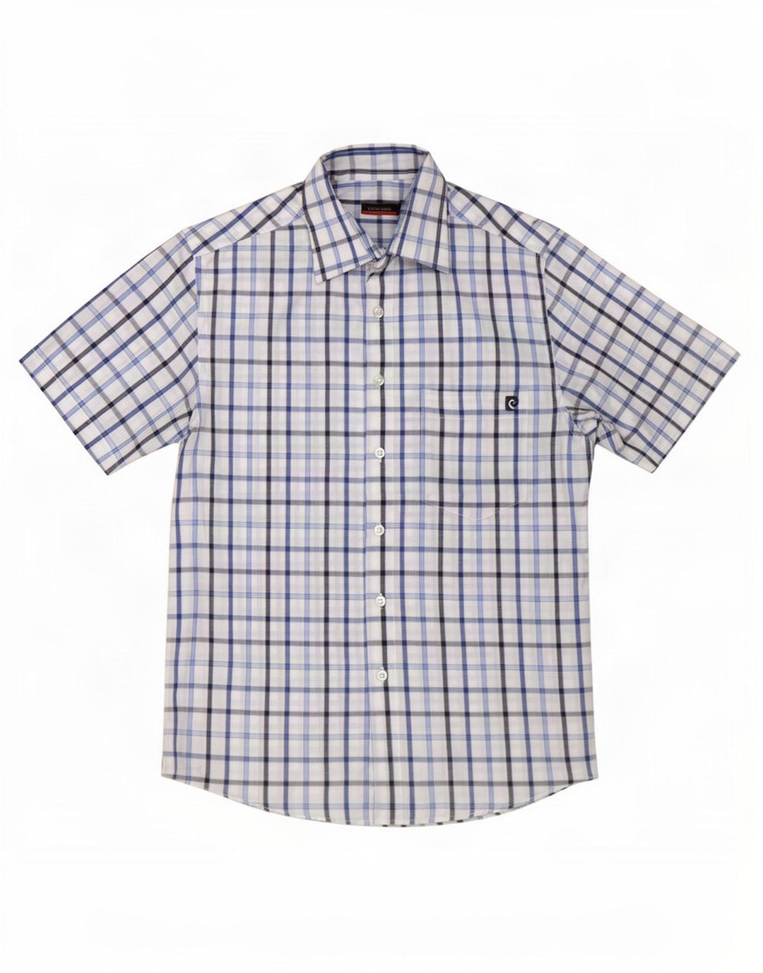Camicia a maniche corte da uomo Pierre Cardin piccolo poliestere a quadri blu