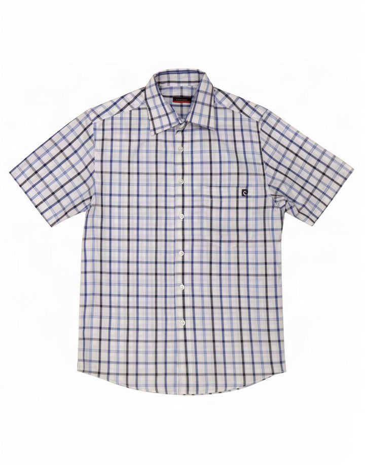 Camicia a maniche corte da uomo Pierre Cardin piccolo poliestere a quadri blu