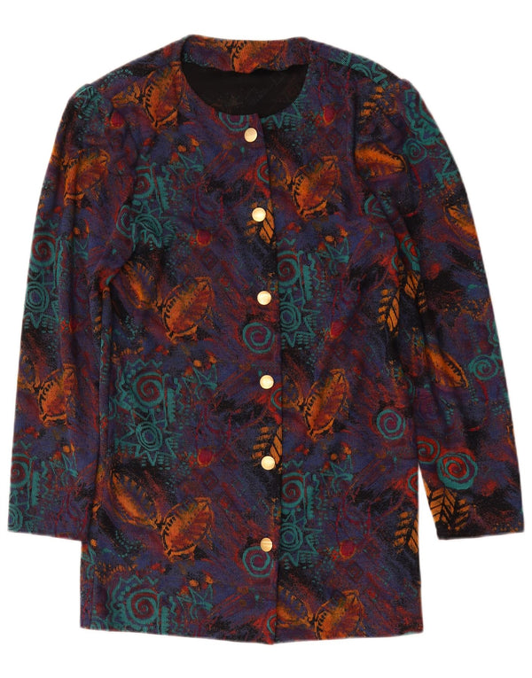 Soprabito vintage da donna in velluto a coste UK 14 medio multicolore geometrico