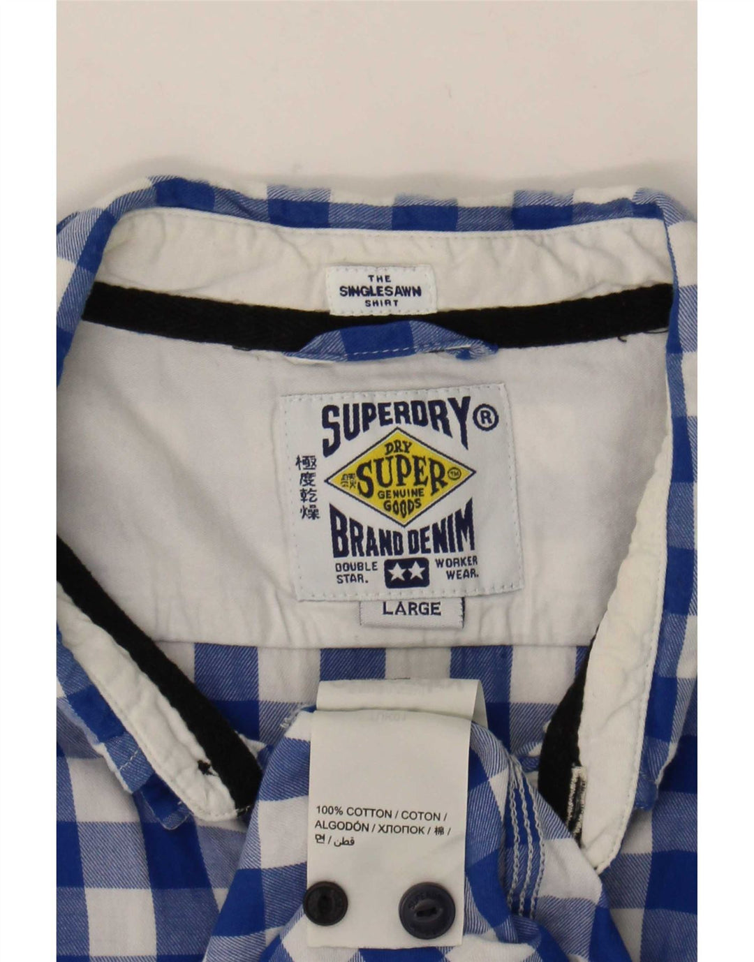 Camicia da uomo Superdry Large in cotone a quadretti blu