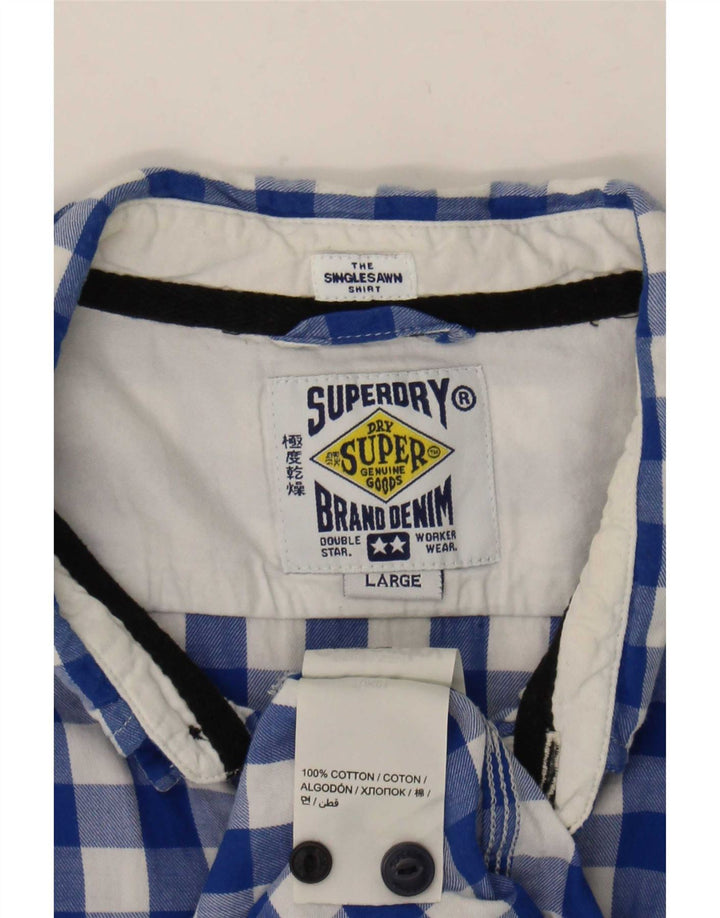 Camicia da uomo Superdry Large in cotone a quadretti blu