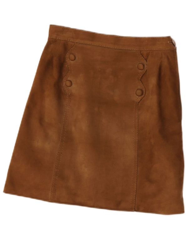 Minigonna vintage da donna in pelle scamosciata W24 piccola marrone