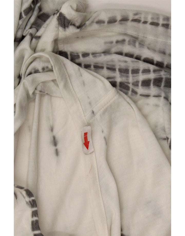 Top da donna vintage con cappuccio manica 3/4 UK 14 poliestere medio tinto in bianco bianco