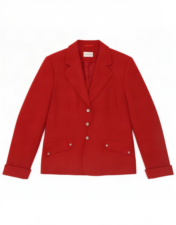 Giacca blazer a 3 bottoni da donna Frank Eden UK 14 grande poliestere rosso