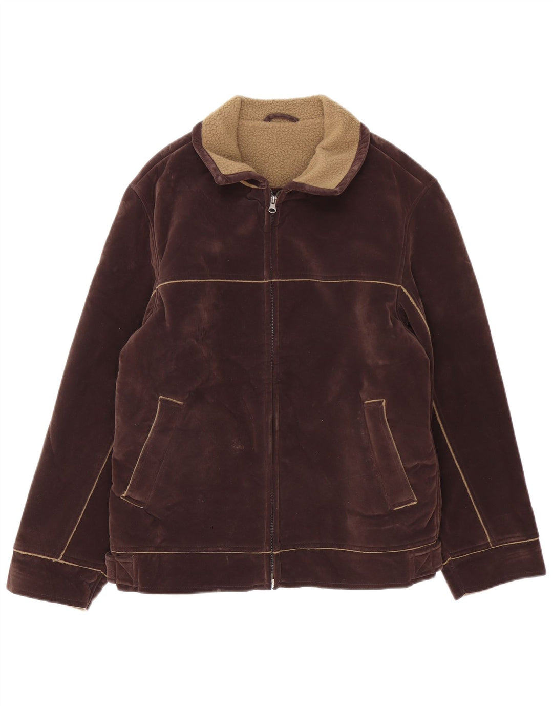 Giacca Sherpa da uomo vintage UK 40 grande poliestere marrone