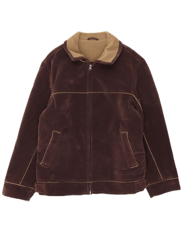 Giacca Sherpa da uomo vintage UK 40 grande poliestere marrone