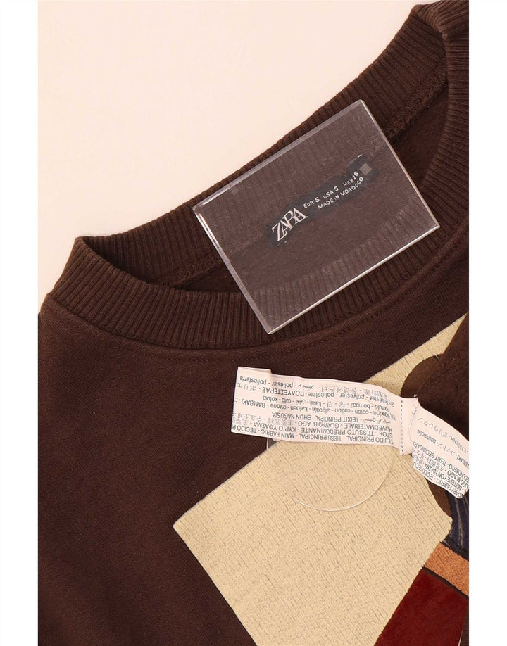 Felpa oversize con grafica corta Zara da donna UK 10 piccola marrone