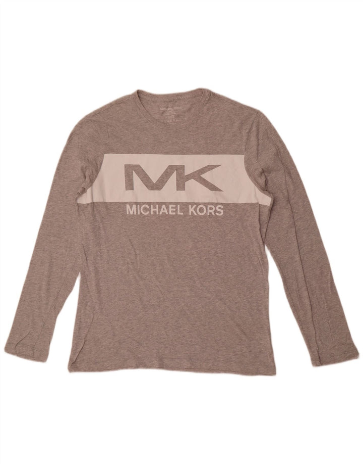 Michael Kors Top grafico da uomo a maniche lunghe in cotone screziato grigio medio
