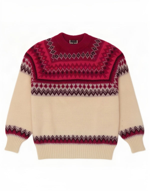 Maglione maglione girocollo da donna vintage UK 12 medio bianco sporco Fair Isle
