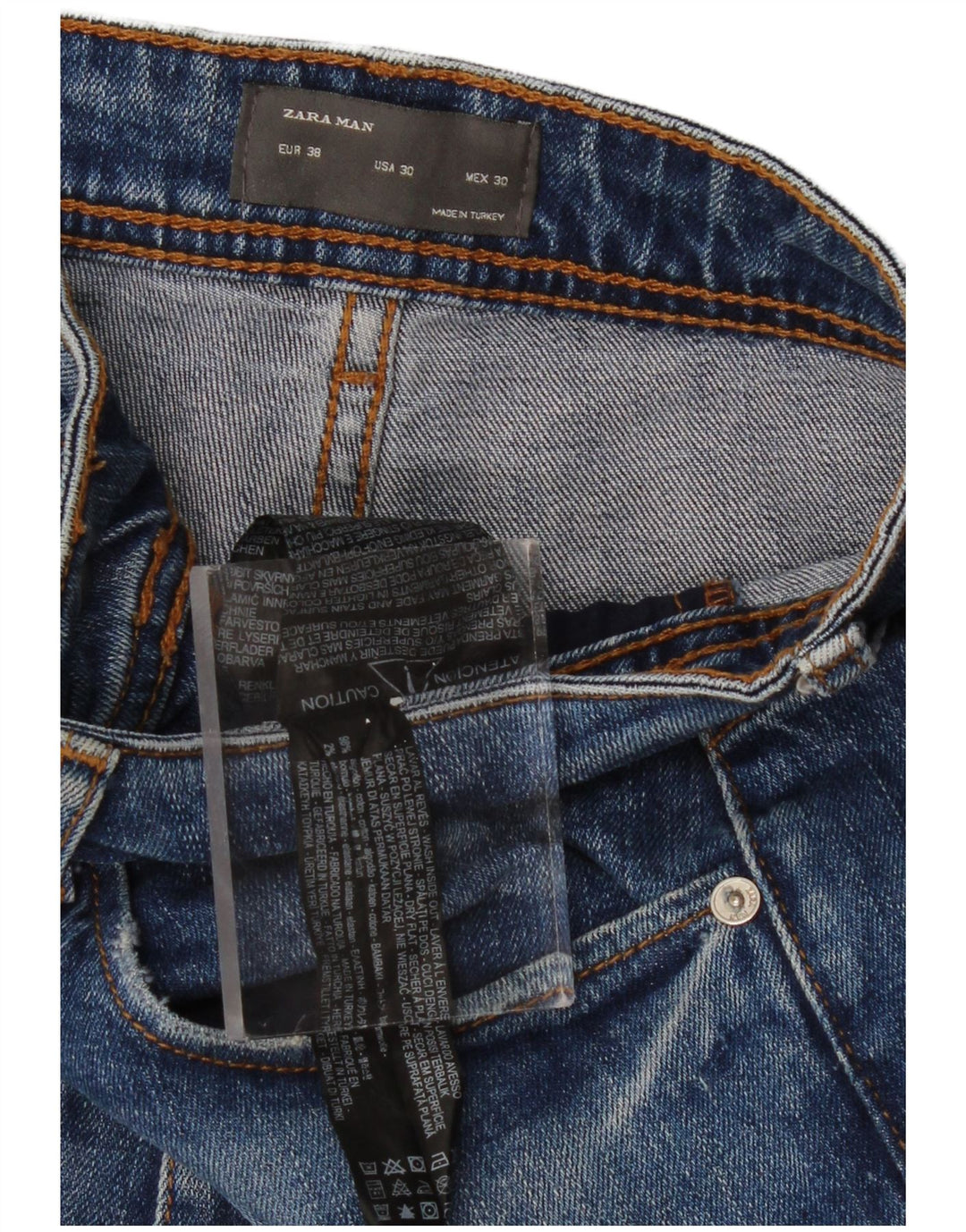 Jeans corti invecchiati ZARA da uomo EU 38 piccolo W30 L26 cotone blu