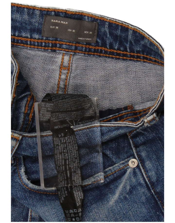Jeans corti invecchiati ZARA da uomo EU 38 piccolo W30 L26 cotone blu