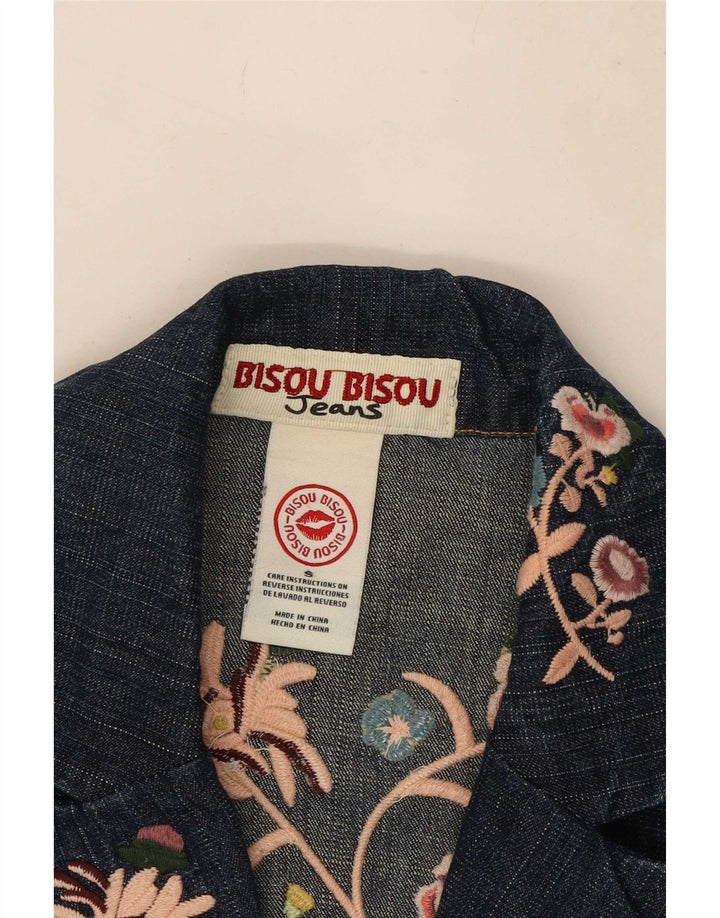 Giacca blazer da donna a 1 bottone corto Bisou UK 10 piccolo floreale blu