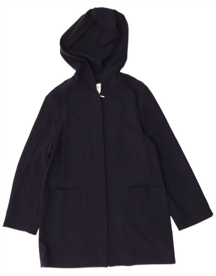 Soprabito oversize con cappuccio da donna Jaeger UK 10 Small Lana vergine blu navy