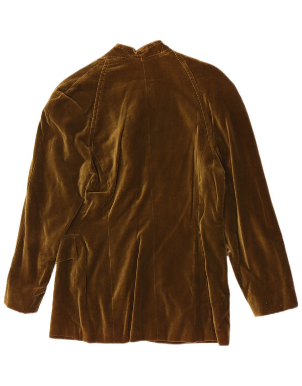 Giacca blazer in velluto a 5 bottoni vintage da donna UK 8 piccola kaki