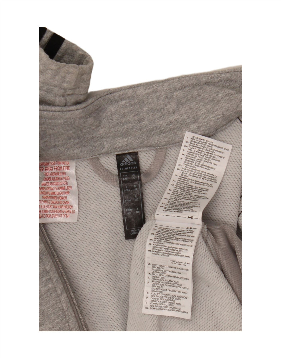 Giacca da tuta ADIDAS Primegreen da ragazzo 9-10 anni in cotone grigio