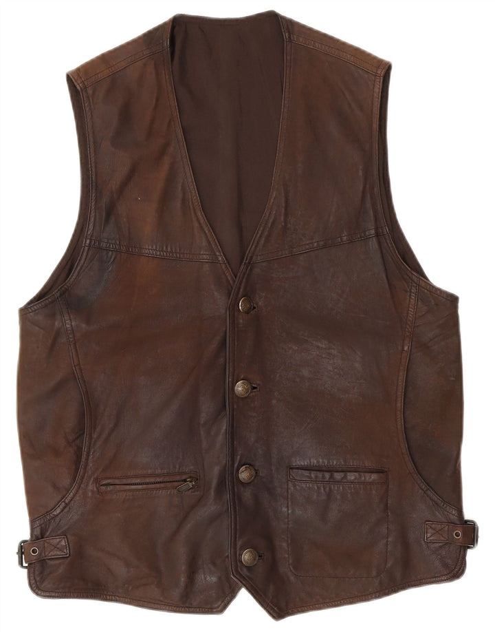 Gilet in pelle da uomo vintage IT 48 in pelle marrone medio