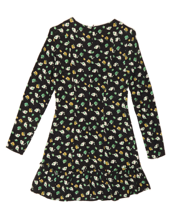 KOOKAI Womens Long Sleeve A-Line Dress UK 4 XS Black Floral Viscose