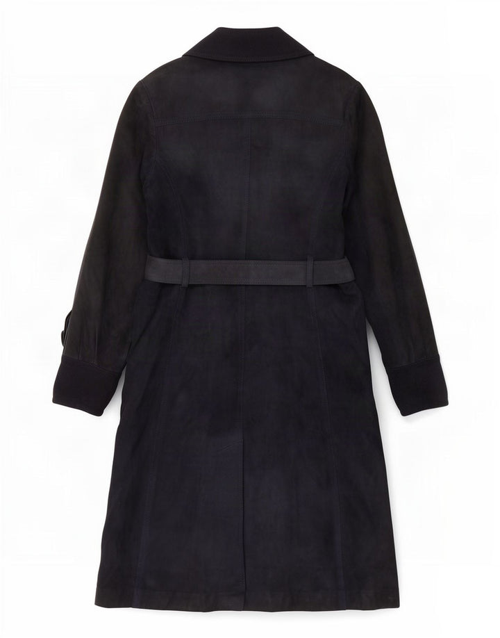 Soprabito vintage in pelle scamosciata da donna UK 10 piccolo blu navy